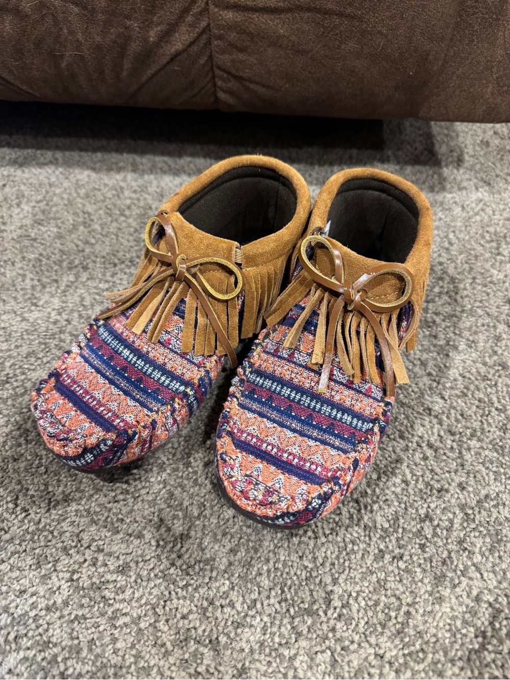 Lamo Suede Fringe Slip-On Moccasins in Tan